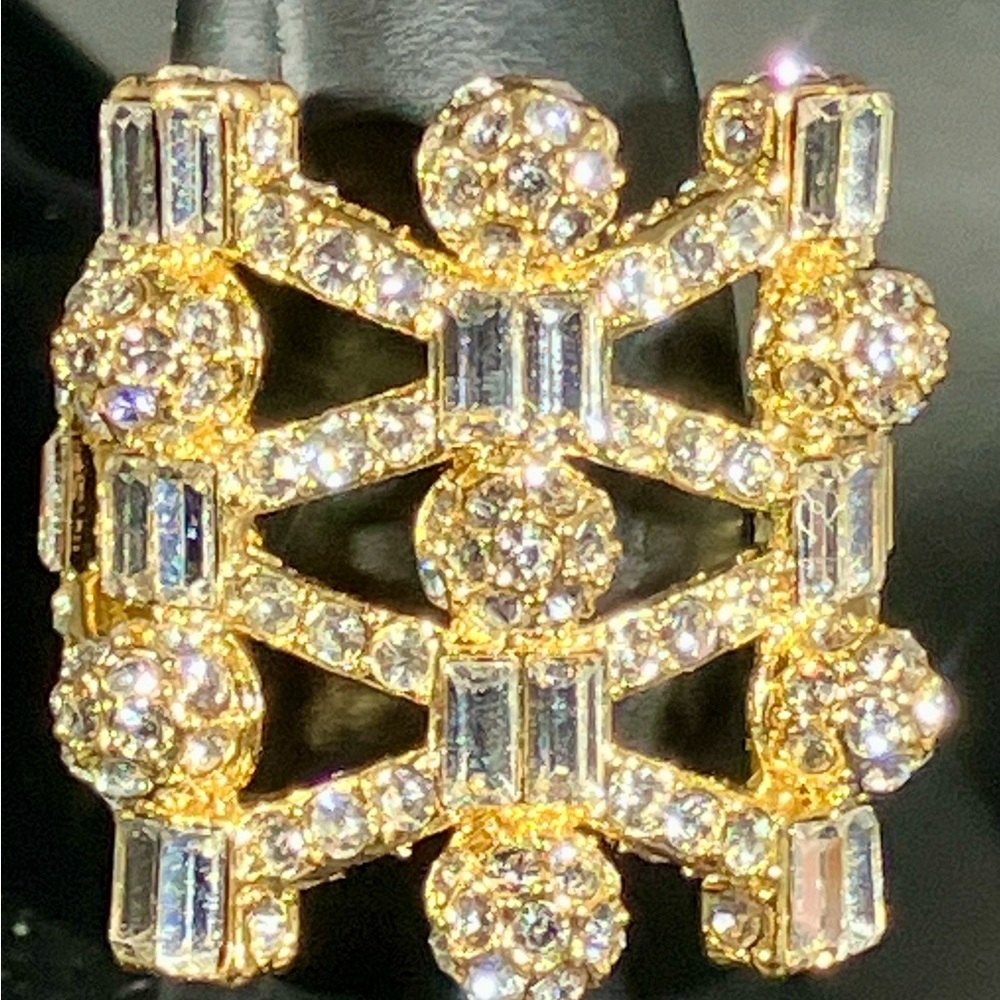 Gold Crystal Statement Ring - Women Jewelry- size 7